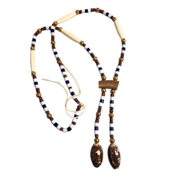 Vintage 1980s Tribal Bolo Necklace Shell Tips Antler Slide Beaded Southwestern - Picture 11 of 11